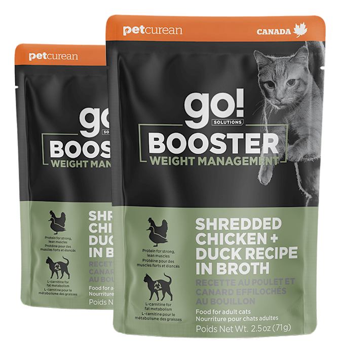 Go! Solutions Weight Management Shredded Chicken + Duck Recipe in Broth cat food topper