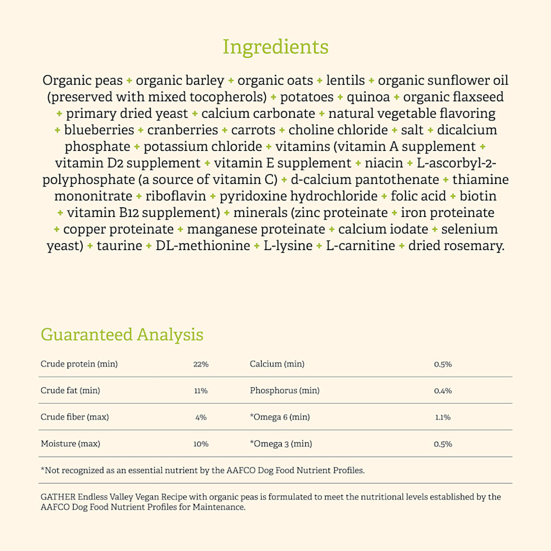 Gather Endless Valley dog food ingredients