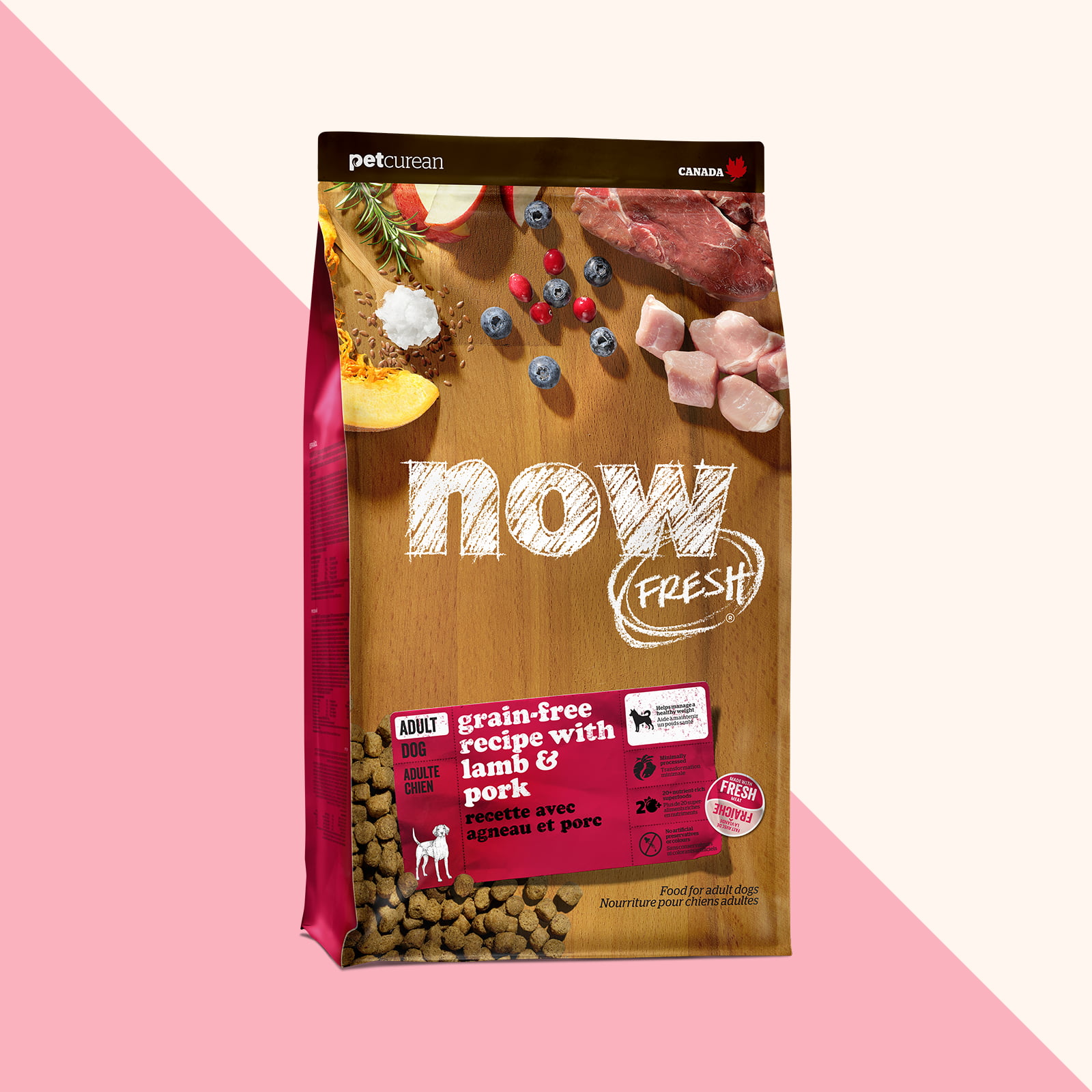 Nourriture sèche pour chiens adultes Now Fresh, recette sans grains à l'agneau et au porc