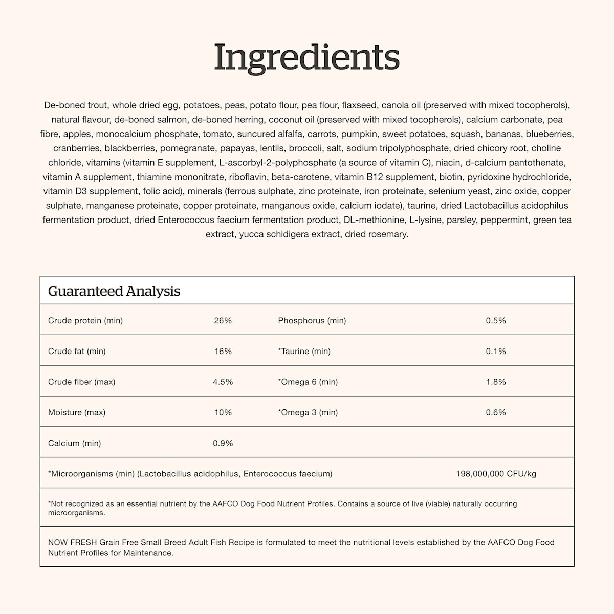 Now Fresh Small Breed Fish Adult Recipe dog food ingredients