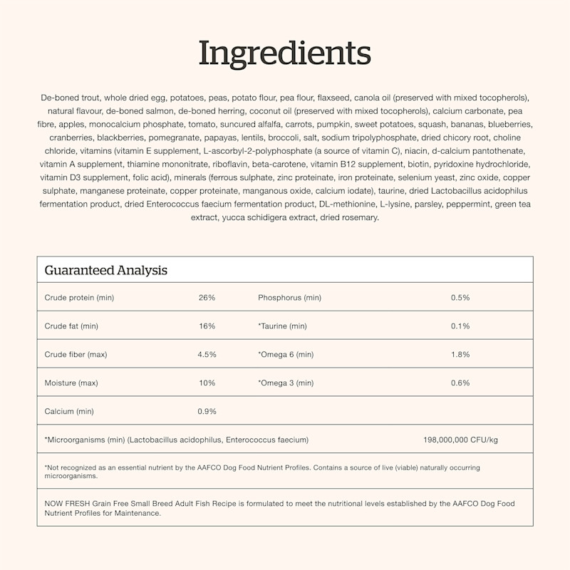 Now Fresh Small Breed Fish Adult Recipe dog food ingredients