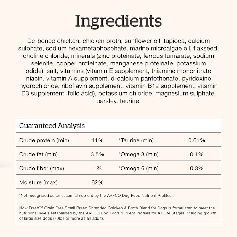 Now Fresh Small Breed Chicken & Broth Blend wet dog food ingredients