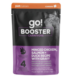 GO! Booster CARNIVORE Minced Chicken, Salmon + Duck Recipe with Gravy for Cats