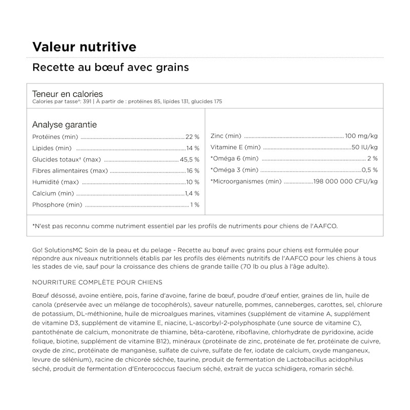 Go! Skin + Coat Care Beef Recipe for Dogs Pet Nutrition Facts