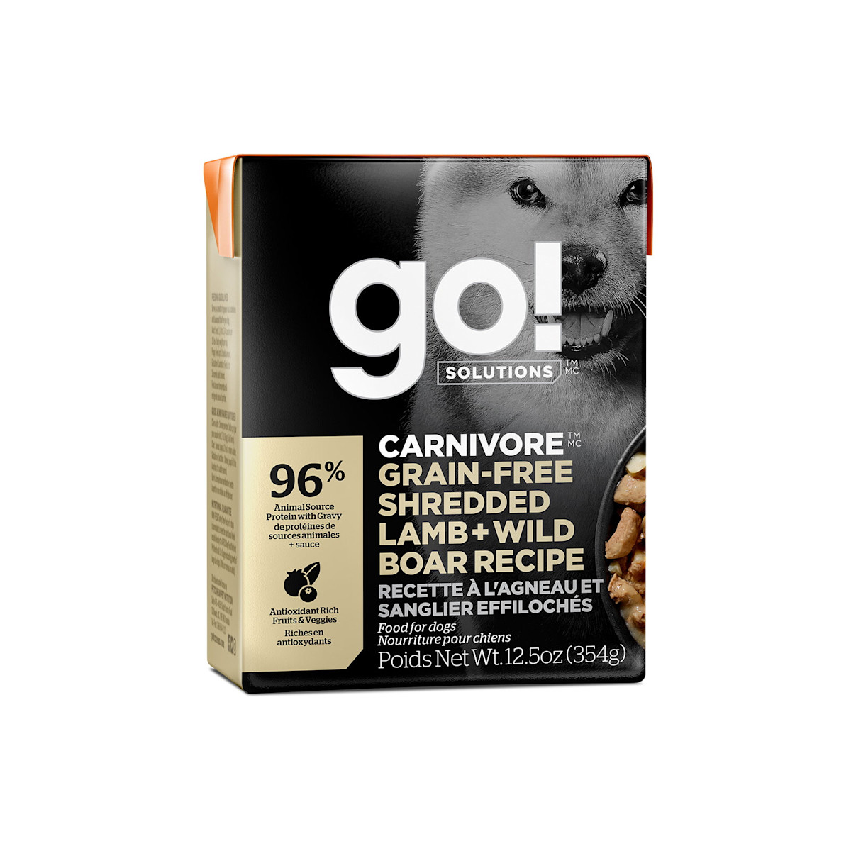 Go! Solutions Carnivore Grain-Free Shredded Lamb + Wild Boar Recipe wet food for dogs