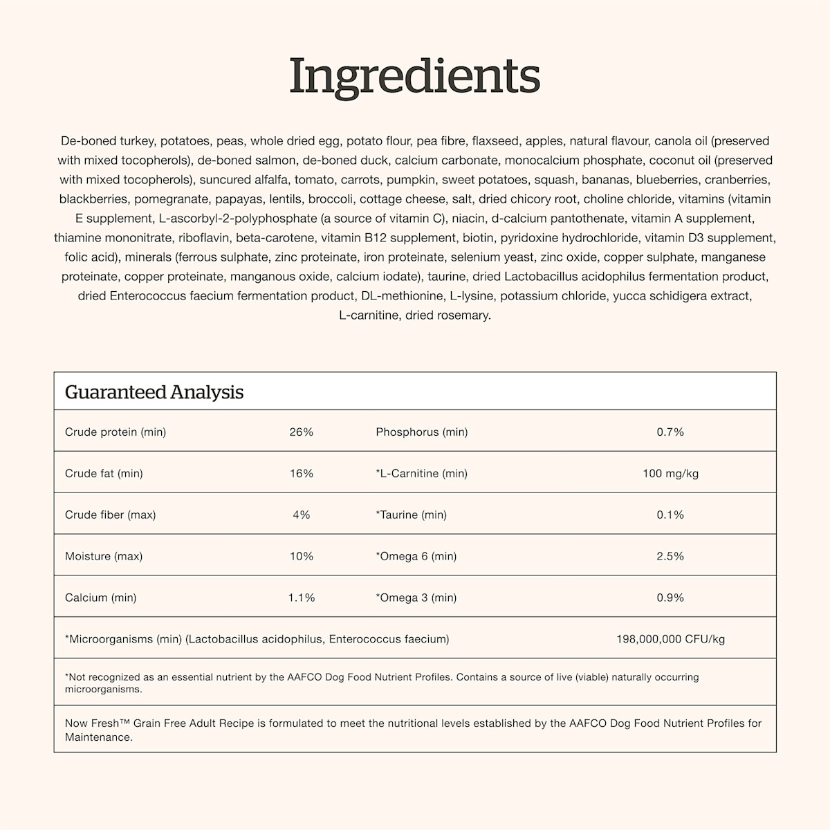 Now Fresh Adult Recipe dog food ingredients