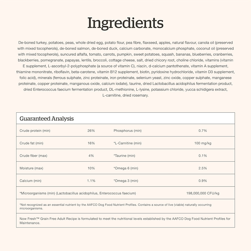 Now Fresh Adult Recipe dog food ingredients