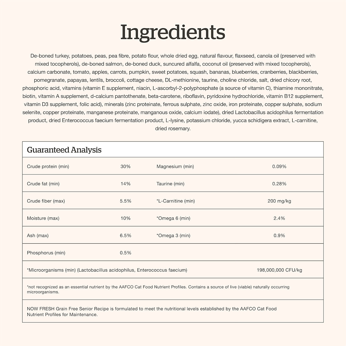 Now Fresh Senior Recipe cat food ingredients