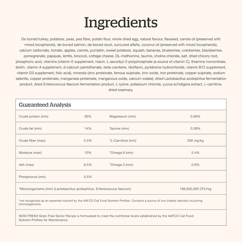 Now Fresh Senior Recipe cat food ingredients