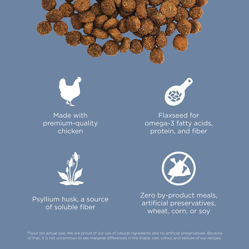 Made with premium-quality chicken, flaxseed, psyllium husk, and zero by-product meals