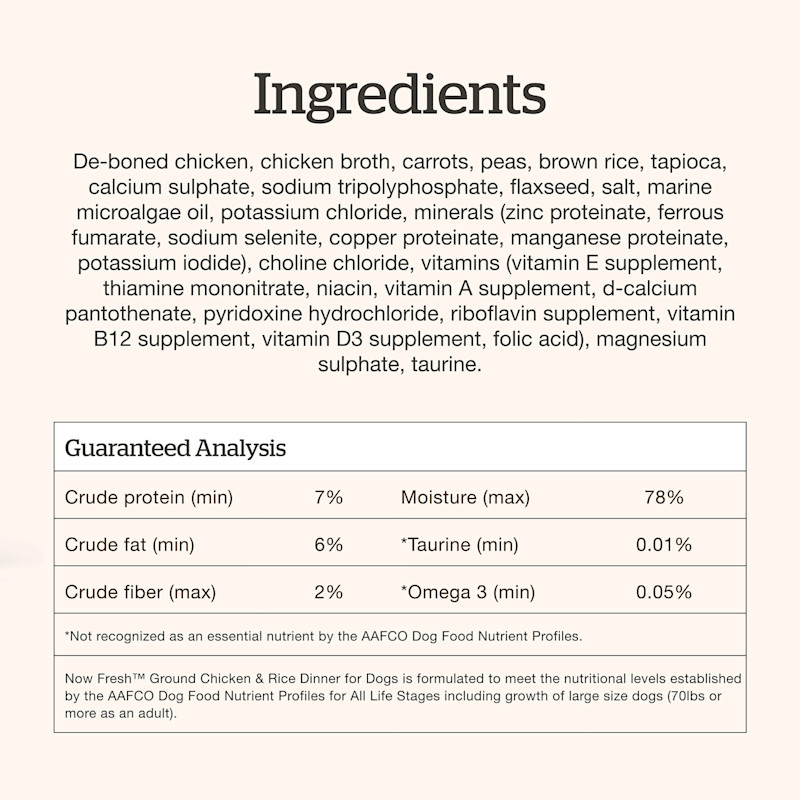 Now Fresh Chicken & Rice Dinner wet dog food ingredients