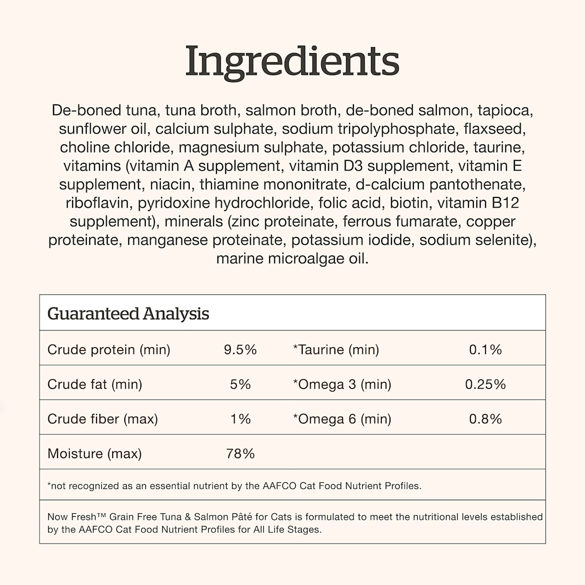 Now Fresh Tuna & Salmon Pâté wet cat food ingredients