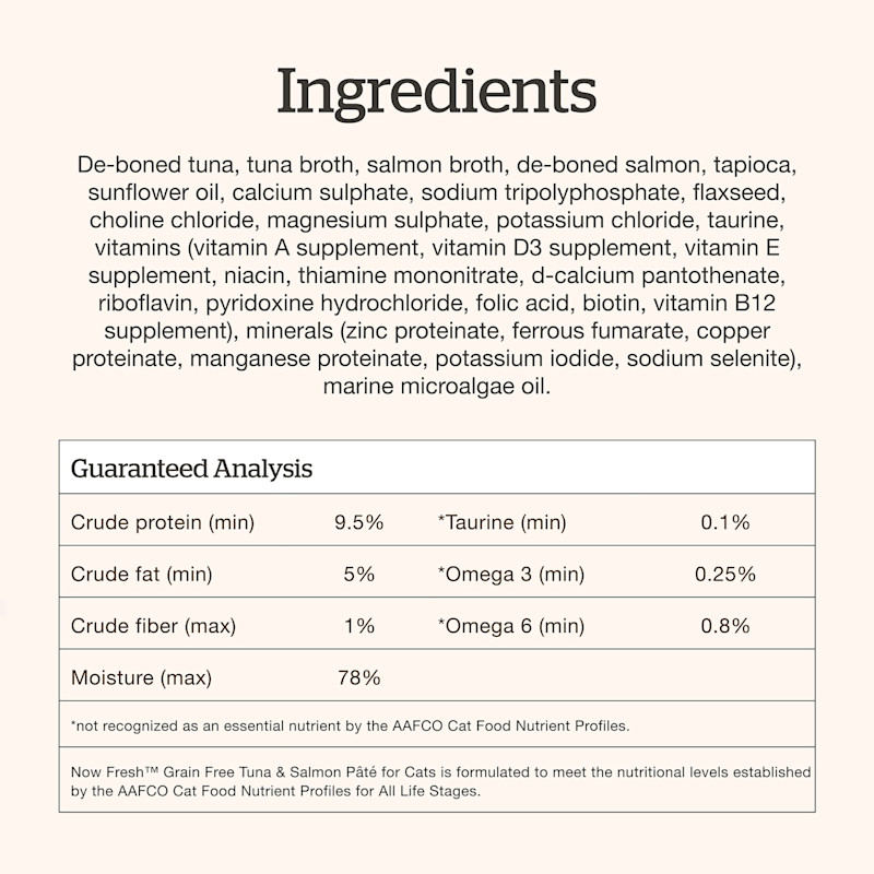 Now Fresh Tuna & Salmon Pâté wet cat food ingredients