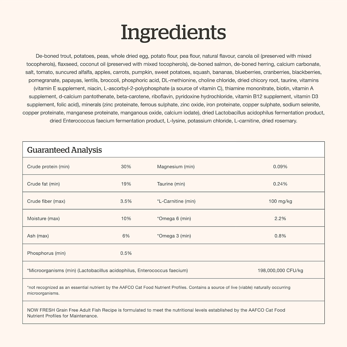 Now Fresh Adult Fish Recipe cat food ingredients