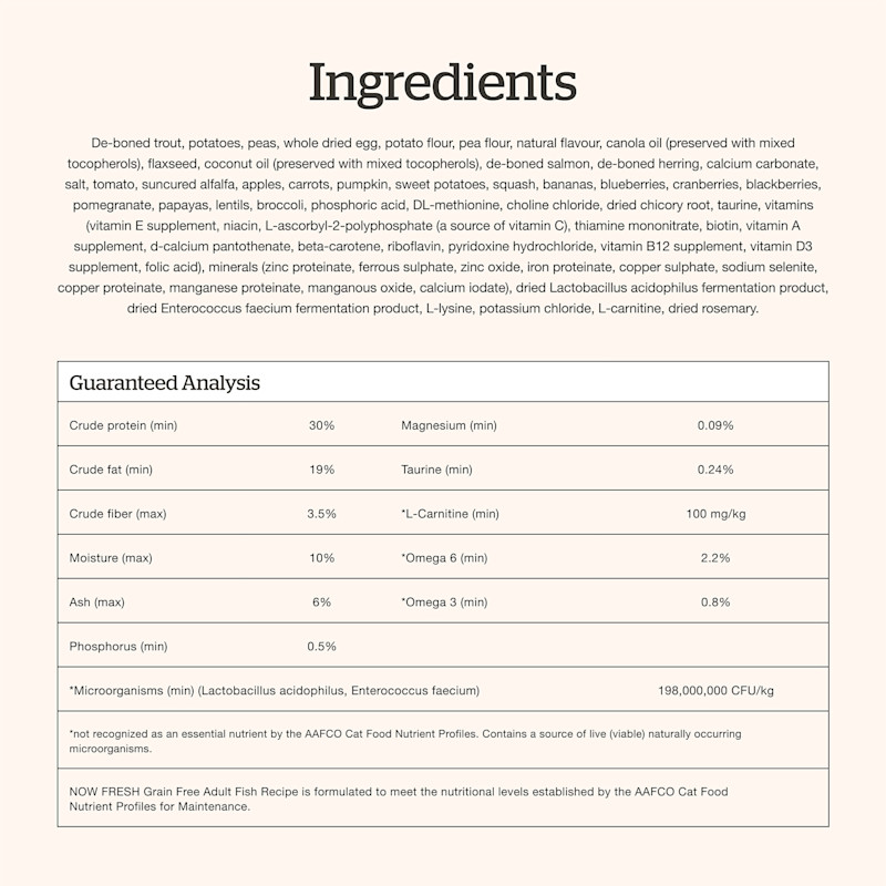 Now Fresh Adult Fish Recipe cat food ingredients