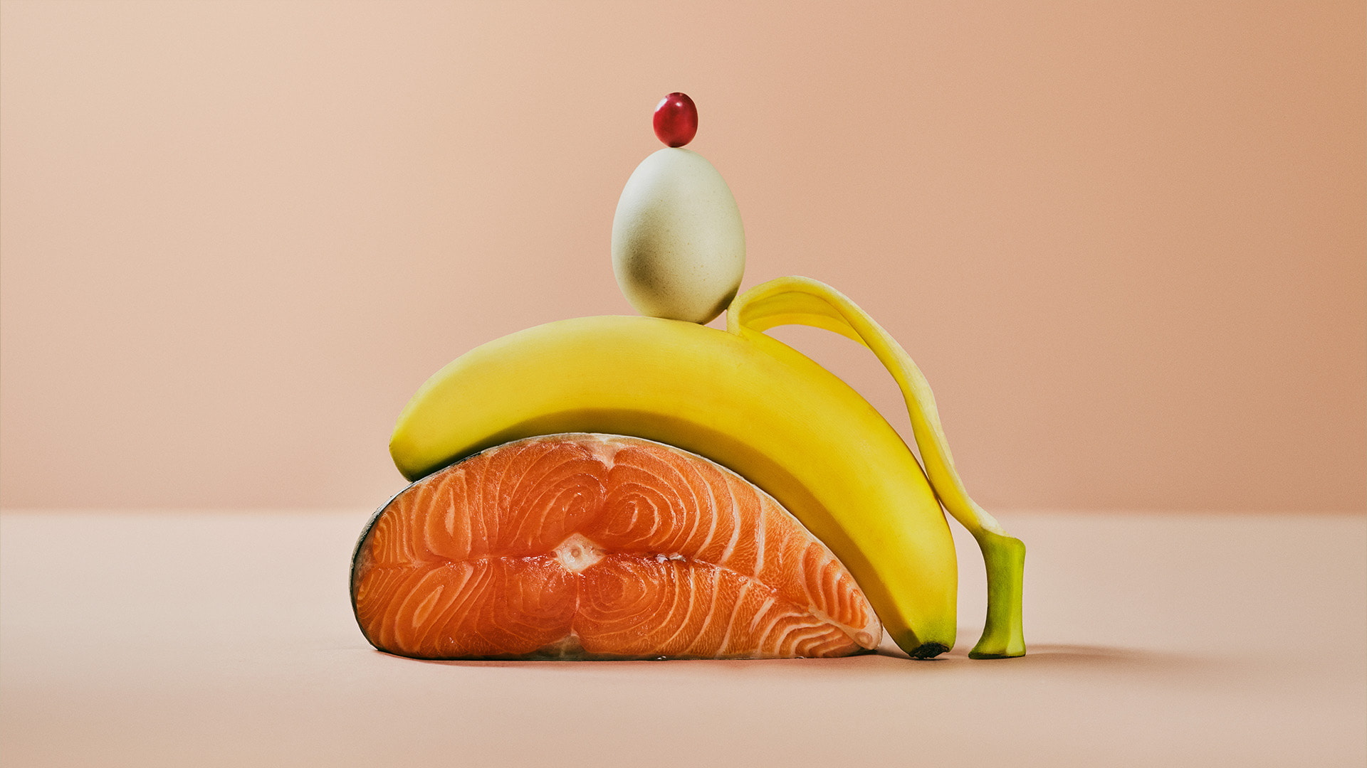 Salmon, banana, egg, and cranberry