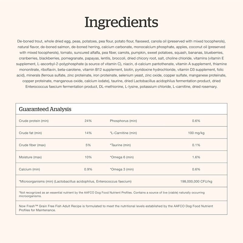 Now Fresh Adult Fish Recipe dog food ingredients