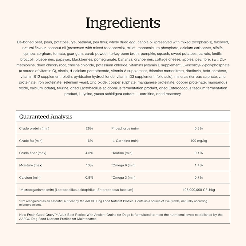 Now Fresh Good Gravy Beef Recipe for Adults dog food ingredients