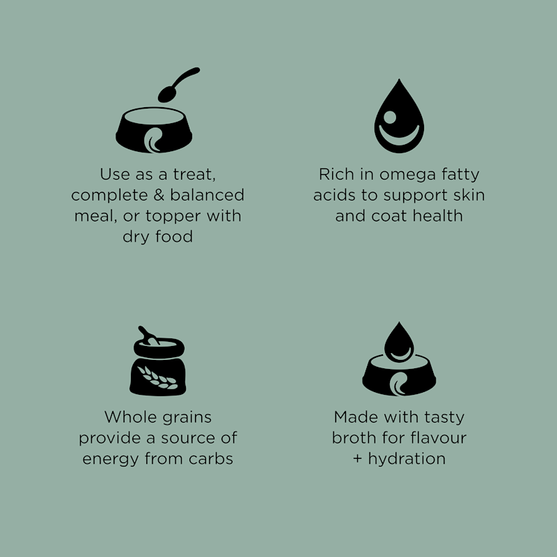 Use as a meal or topper, rich in omega fatty acids, with whole grains, and made with tasty broth