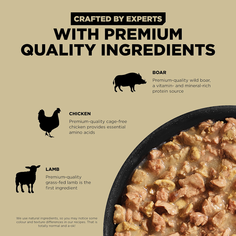 Crafted by experts with premium-quality boar, chicken, and lamb