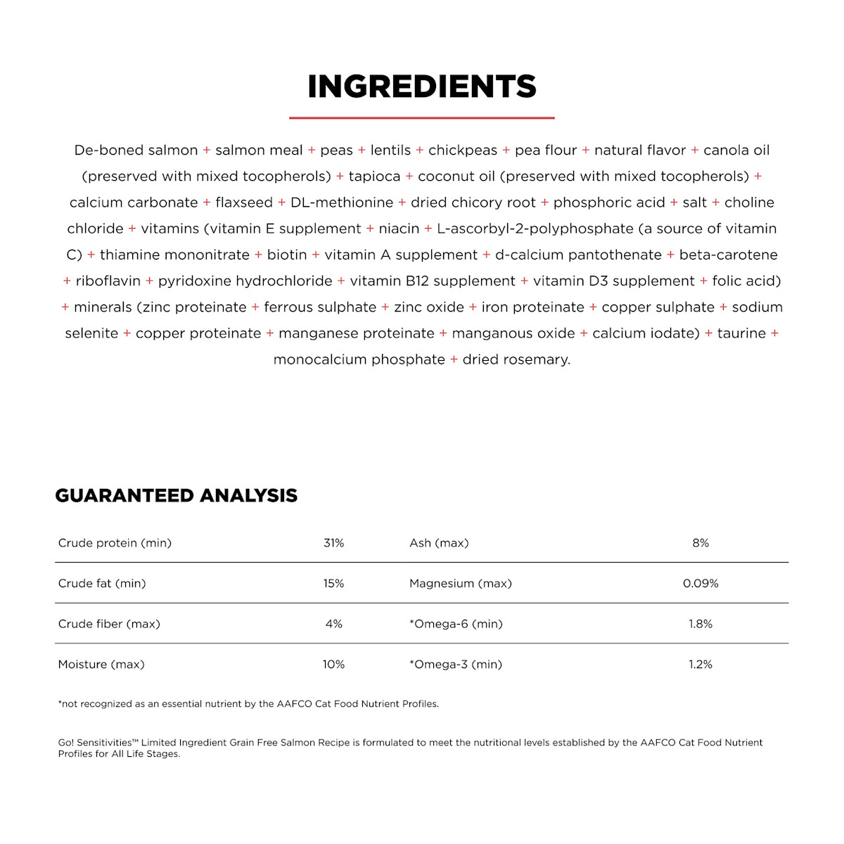 Go! Solutions Sensitivities Limited Ingredient Grain-Free Salmon Recipe cat food ingredients