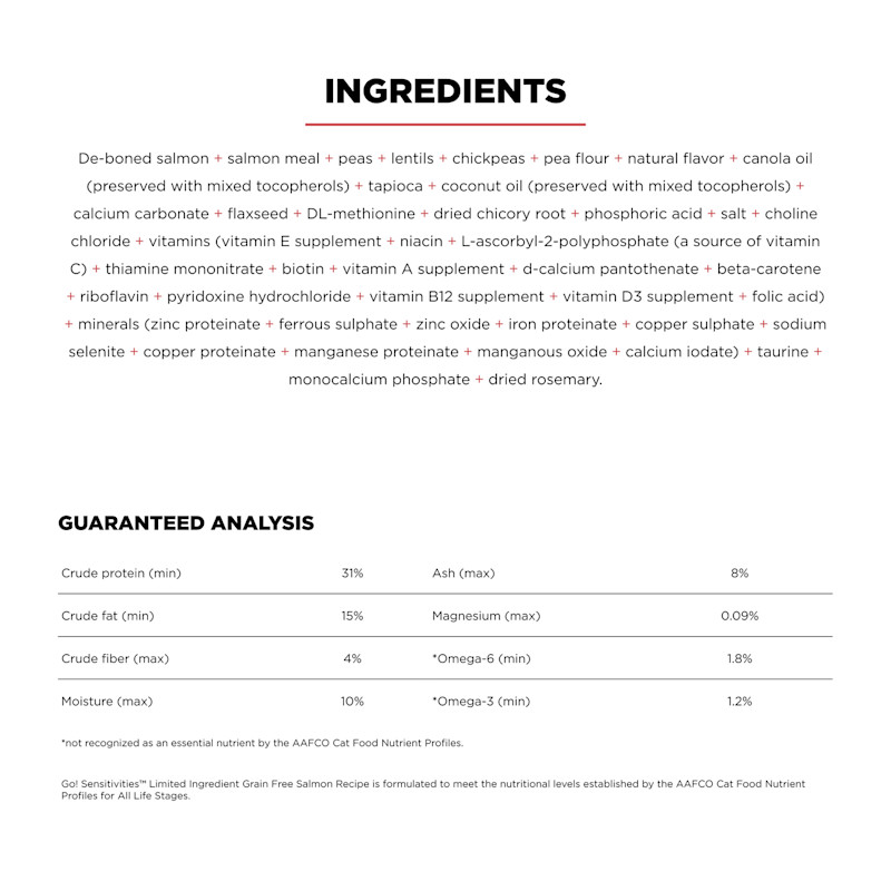 Go! Solutions Sensitivities Limited Ingredient Grain-Free Salmon Recipe cat food ingredients