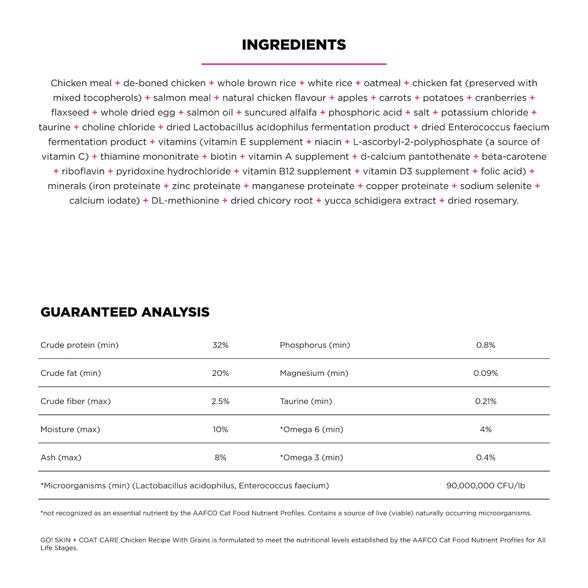 Go! Solutions Skin + Coat Care Chicken Recipe with Grains cat food ingredients