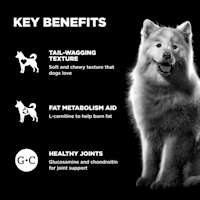 Soft and chewy texture, l-carnitine for healthy fat metabolism, and glucosamine and chondroitin for joint support
