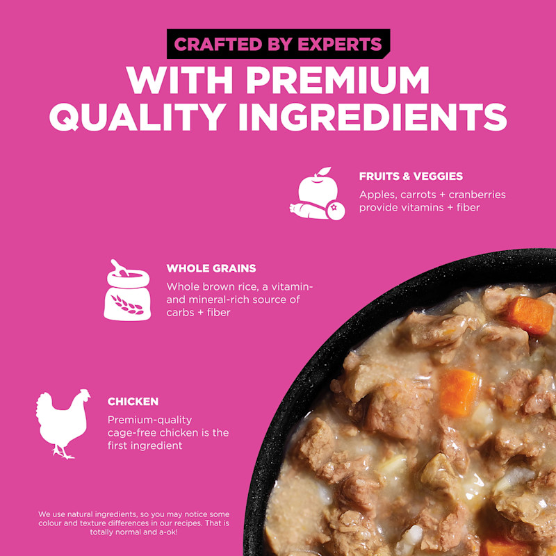 Crafted by experts with premium-quality fruits and veggies, whole grains, and chicken