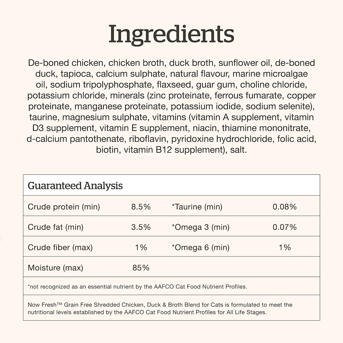 Now Fresh Chicken, Duck & Broth Blend wet cat food ingredients