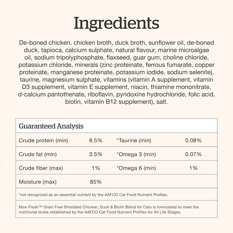 Now Fresh Chicken, Duck & Broth Blend wet cat food ingredients