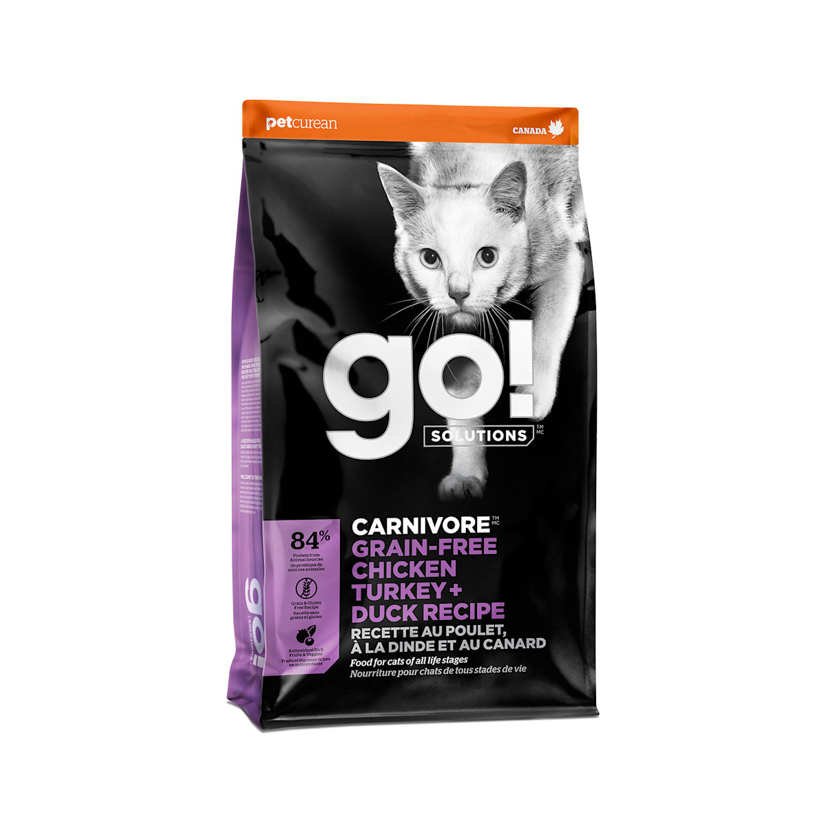 Nourriture sèche pour chats Go! Solutions Carnivore, recette sans grains au poulet, à la dinde et au canard