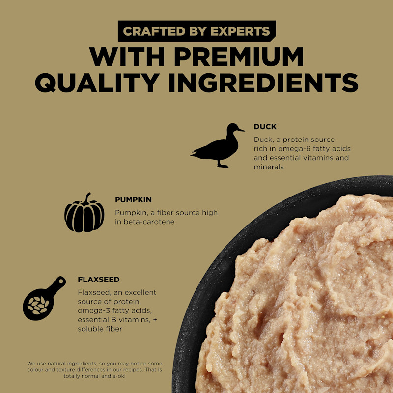 Crafted by experts with premium-quality duck, pumpkin, and flaxseed