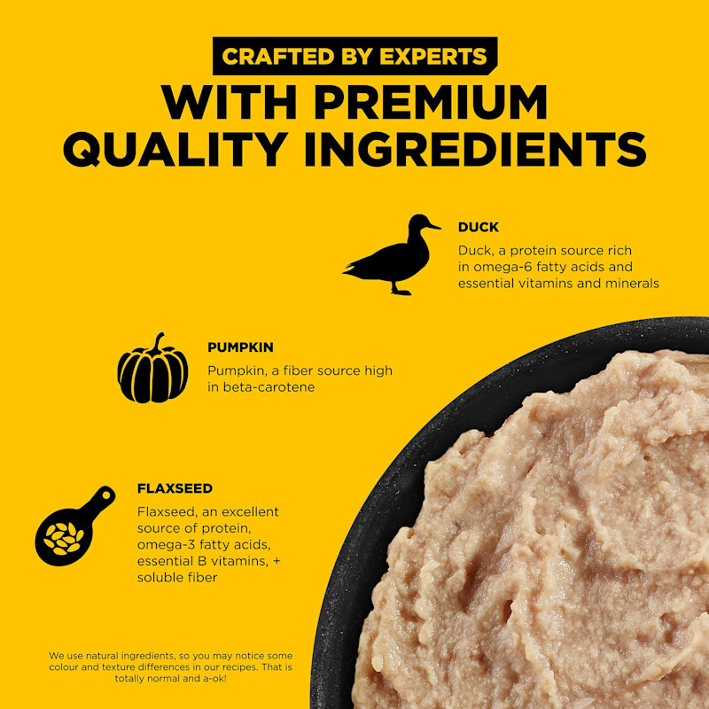 Crafted by experts with premium-quality duck, pumpkin, and flaxseed