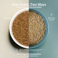 Add 1/2 cup warm water per cup of kibble and stir for a bone broth gravy