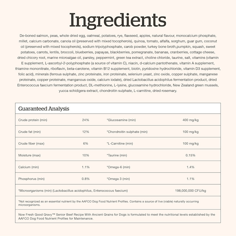Now Fresh Good Gravy Salmon Recipe for Small Breed Senior Dogs Ingredients