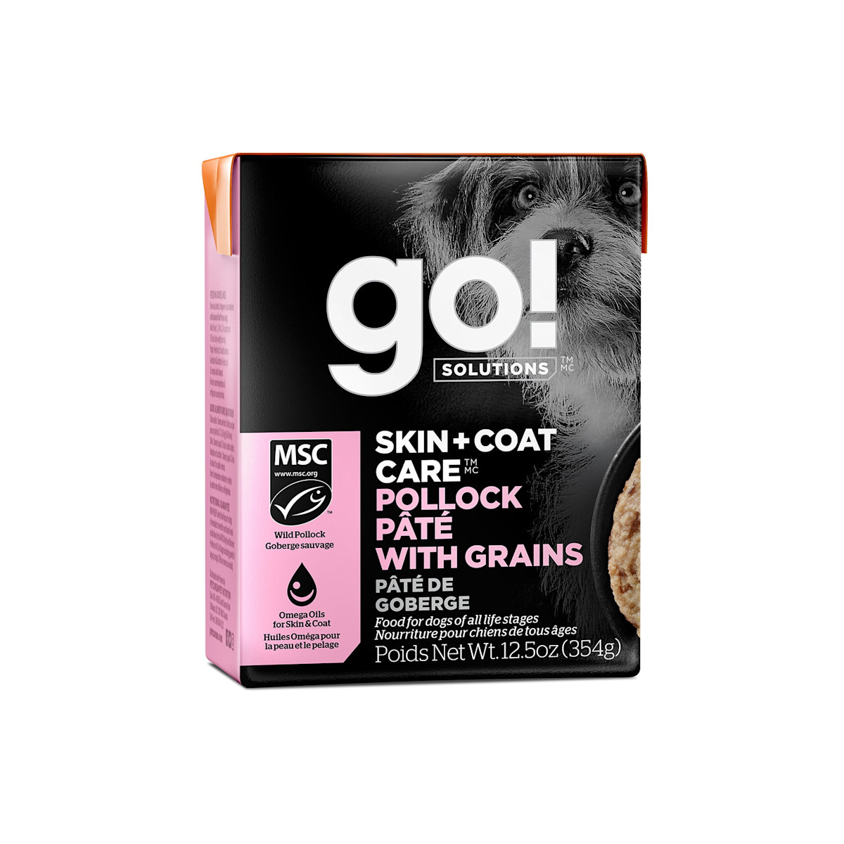 Go! Solutions Skin + Coat Care Pollock Pâté with Grains wet food for dogs