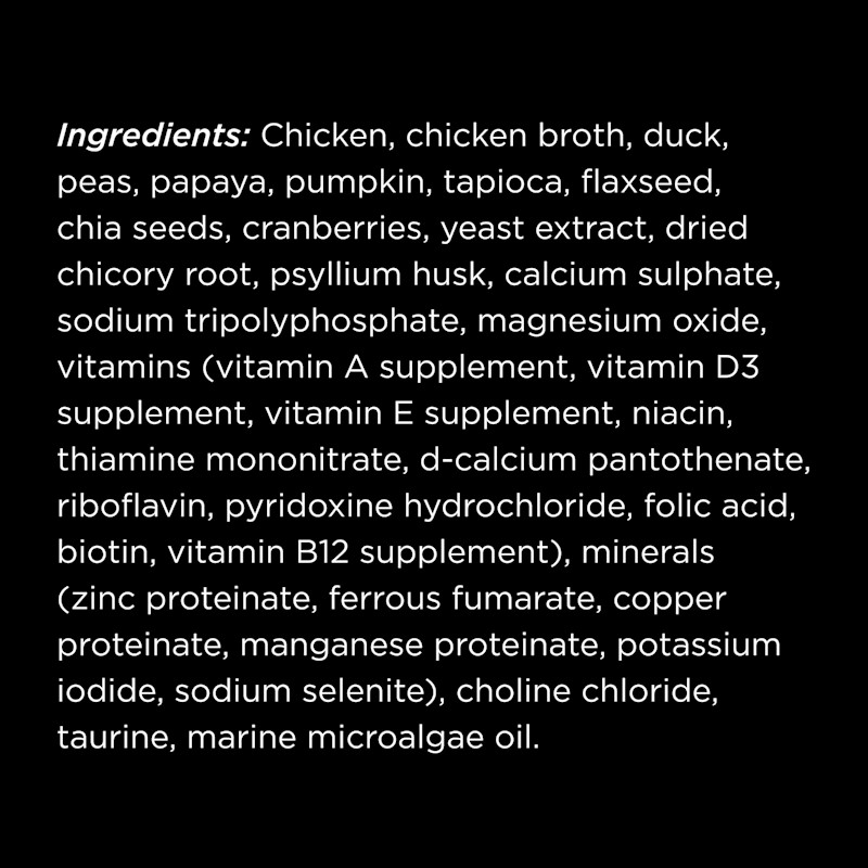 Go! Solutions Booster Digestive Health Minced Chicken + Duck Recipe with Gravy cat food topper ingredients