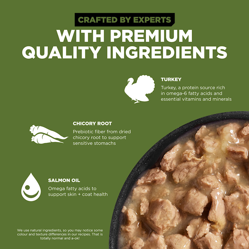 Crafted by experts with premium-quality turkey, chicory root, and salmon oil