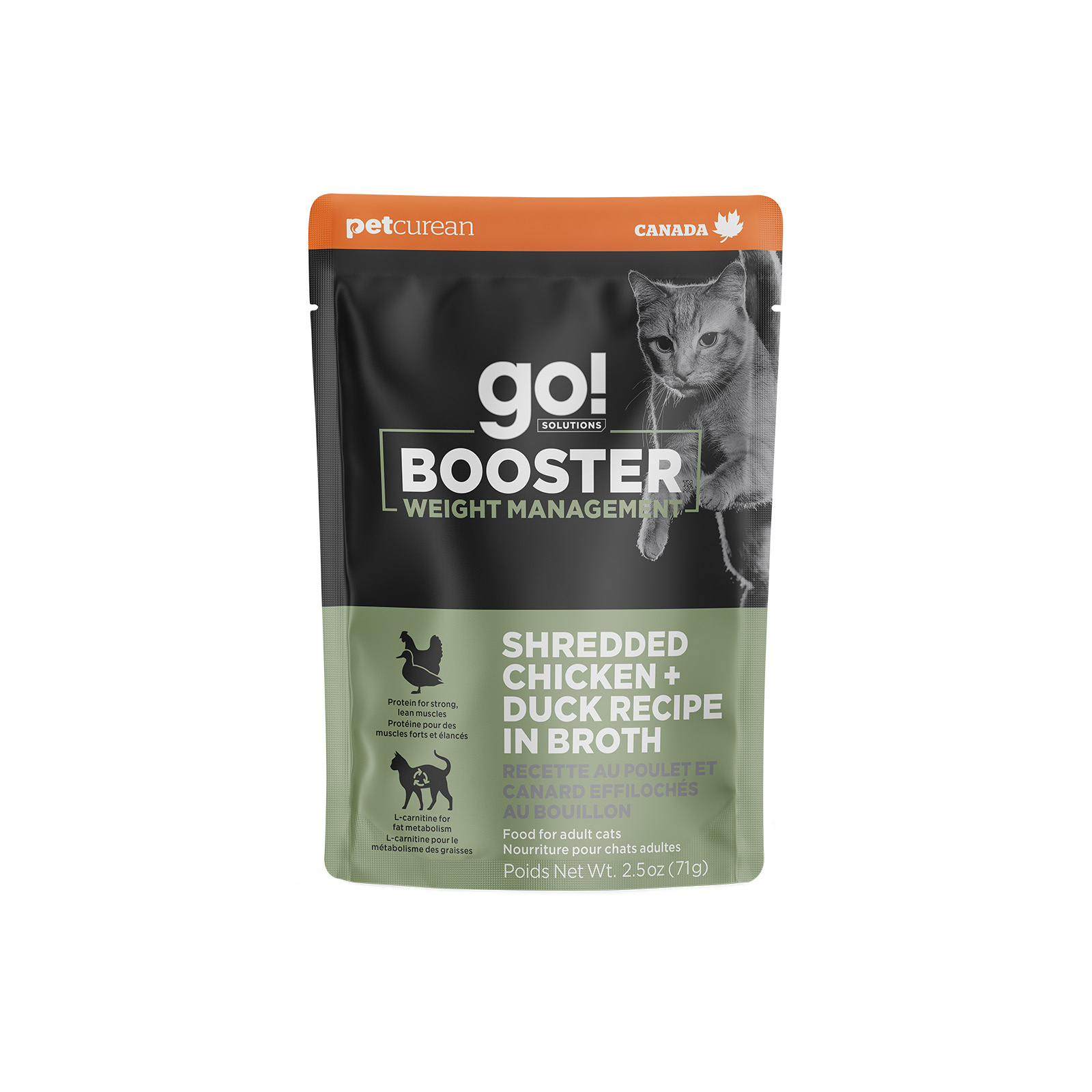 Go! Booster Weight Management Shredded Chicken + Duck Recipe in Broth for Cats