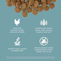 Made with premium-quality de-boned chicken, ancient grains, psyllium husk, and zero by-product meals