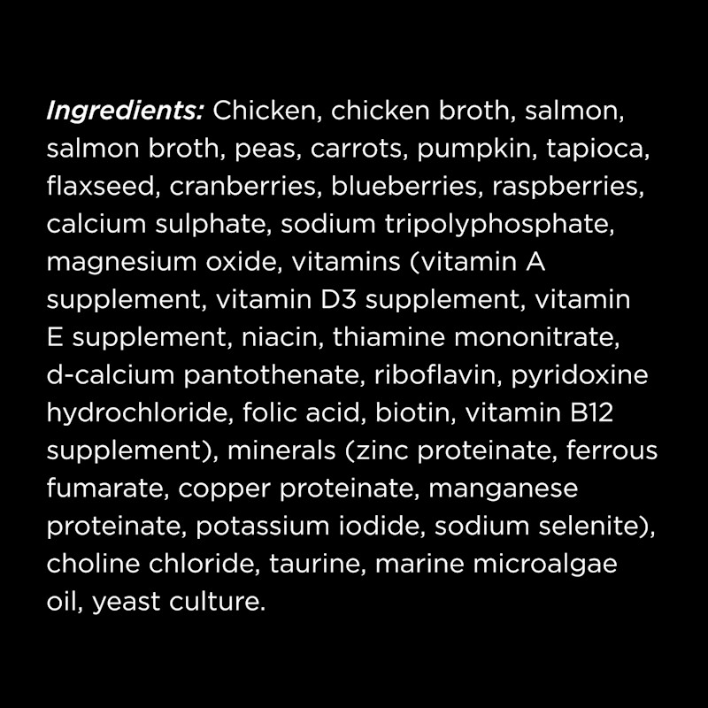 Go! Solutions Booster Immune Health Minced Chicken + Salmon Recipe with Gravy cat food topper ingredients