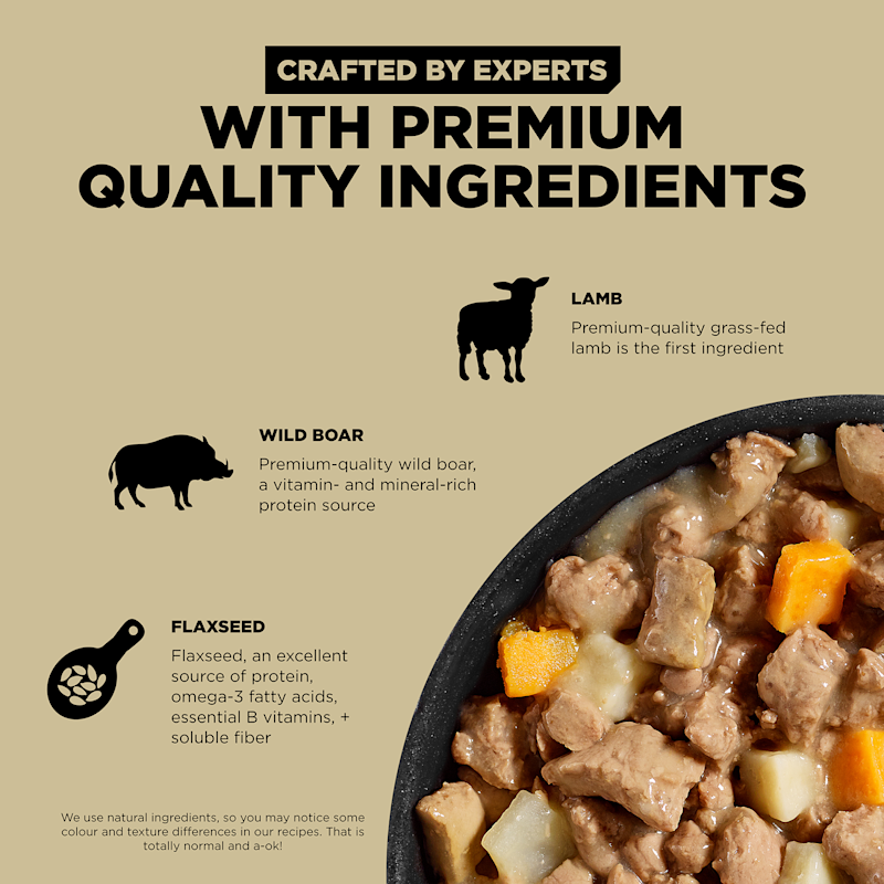 Crafted by experts with premium-quality lamb, wild boar, and flaxseed