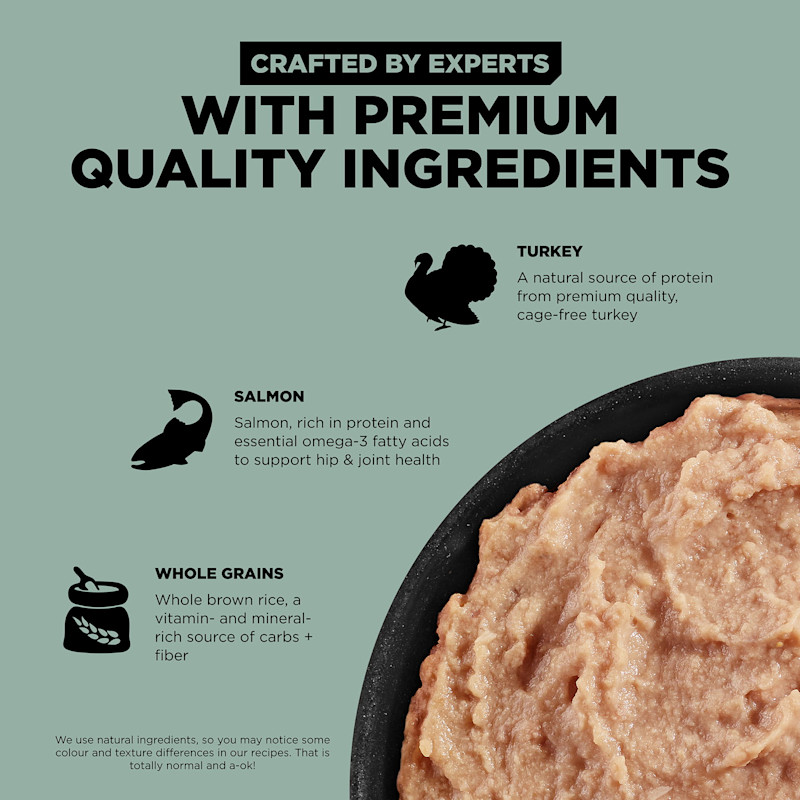 Crafted by experts with premium-quality turkey, salmon, and whole grains