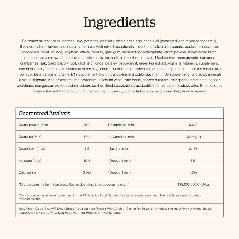 Now Fresh Good Gravy Small Breed Salmon Recipe dog food ingredients