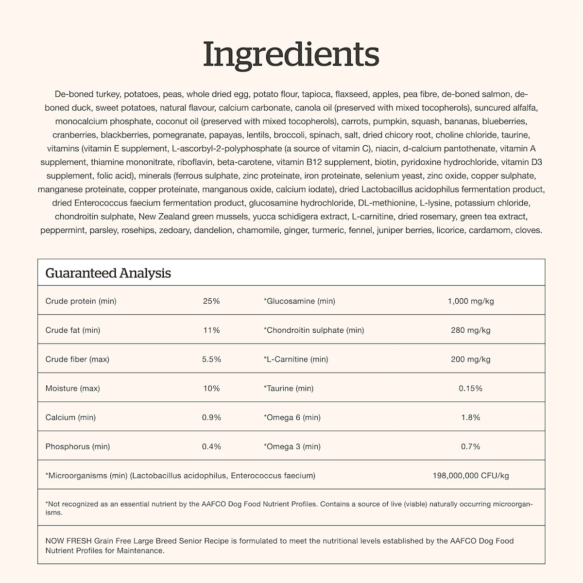 Now Fresh Large Breed Senior Recipe dog food ingredients