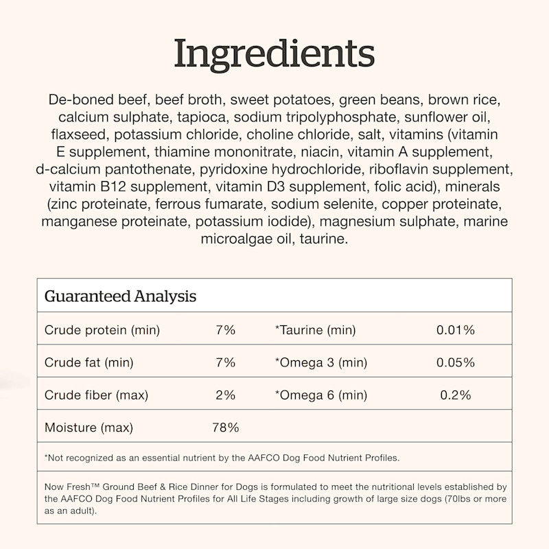 Now Fresh Beef & Rice Dinner wet dog food ingredients