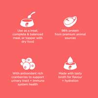 Use as a meal or topper, 98% protein from animal sources, antioxidant-rich ingredients, and made with tasty broth