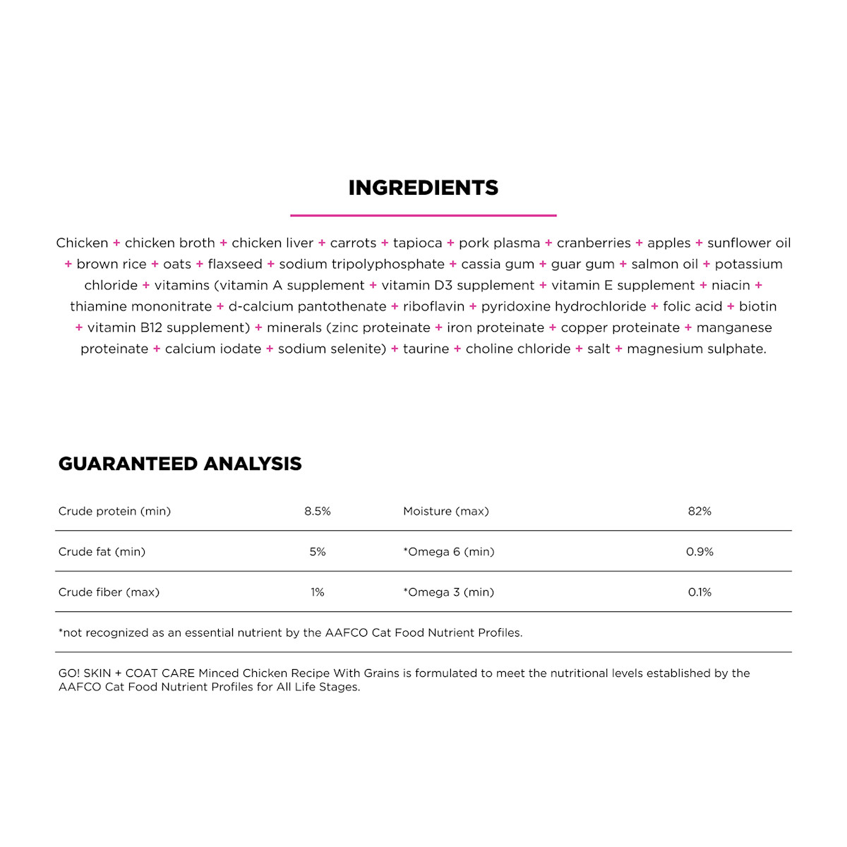 Go! Solutions Skin + Coat Care Minced Chicken Recipe with Grains wet cat food ingredients