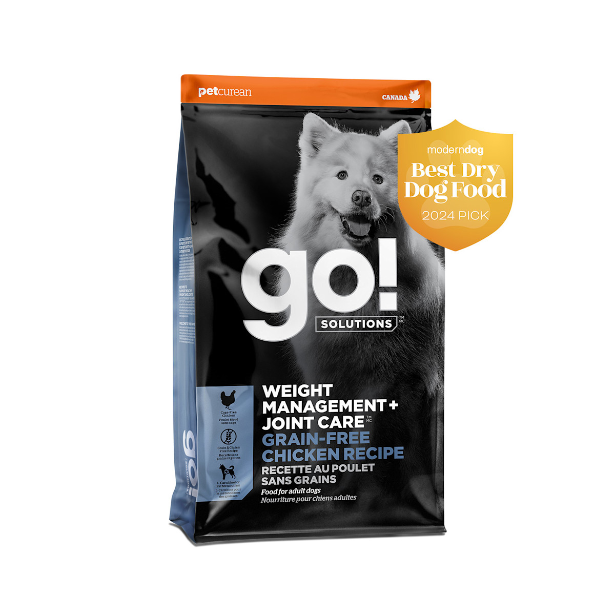 Nourriture sèche pour chiens Go! Solutions Weight Management + Joint Care, recette sans grains au poulet, choix de Modern Dog pour la meilleure nourriture sèche pour chiens 2024